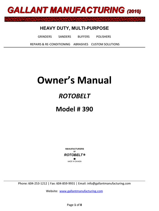 Rotobelt Manual Model #390